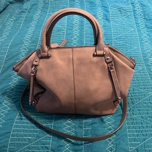 Grey faux leather INC crossbody/satchel
